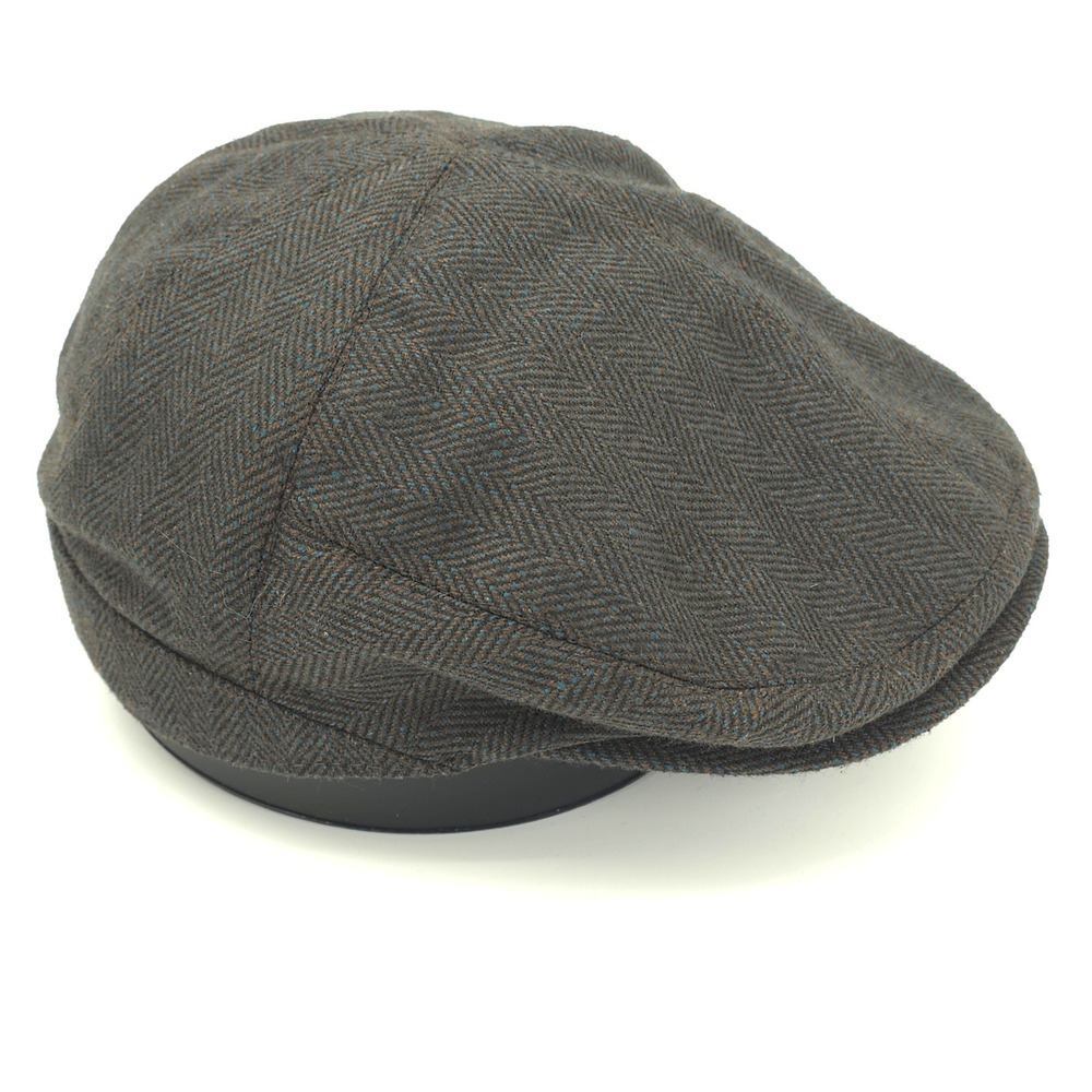 Target Flat Cap Mens L/XL Brown Herringbone Newsboy Ivy Hat Wool Blend